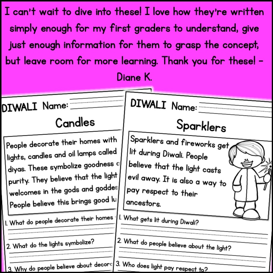 Diwali Reading Comprehension Worksheets