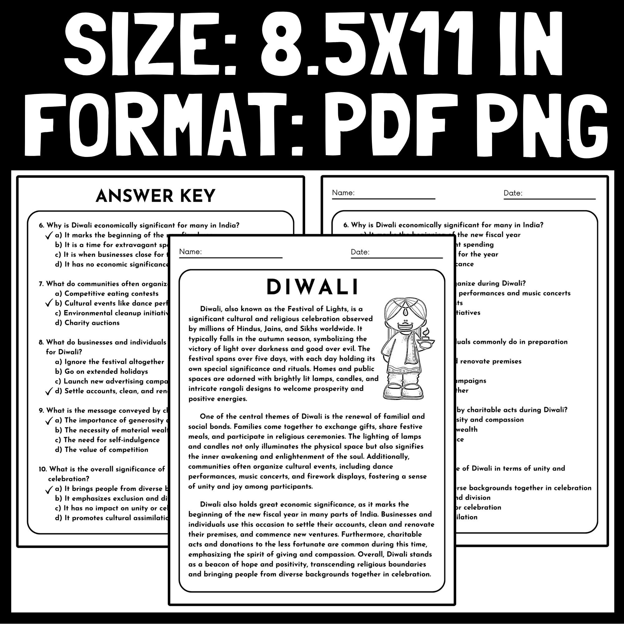 Diwali Reading Comprehension Passages And Questions Diwali Informational Text