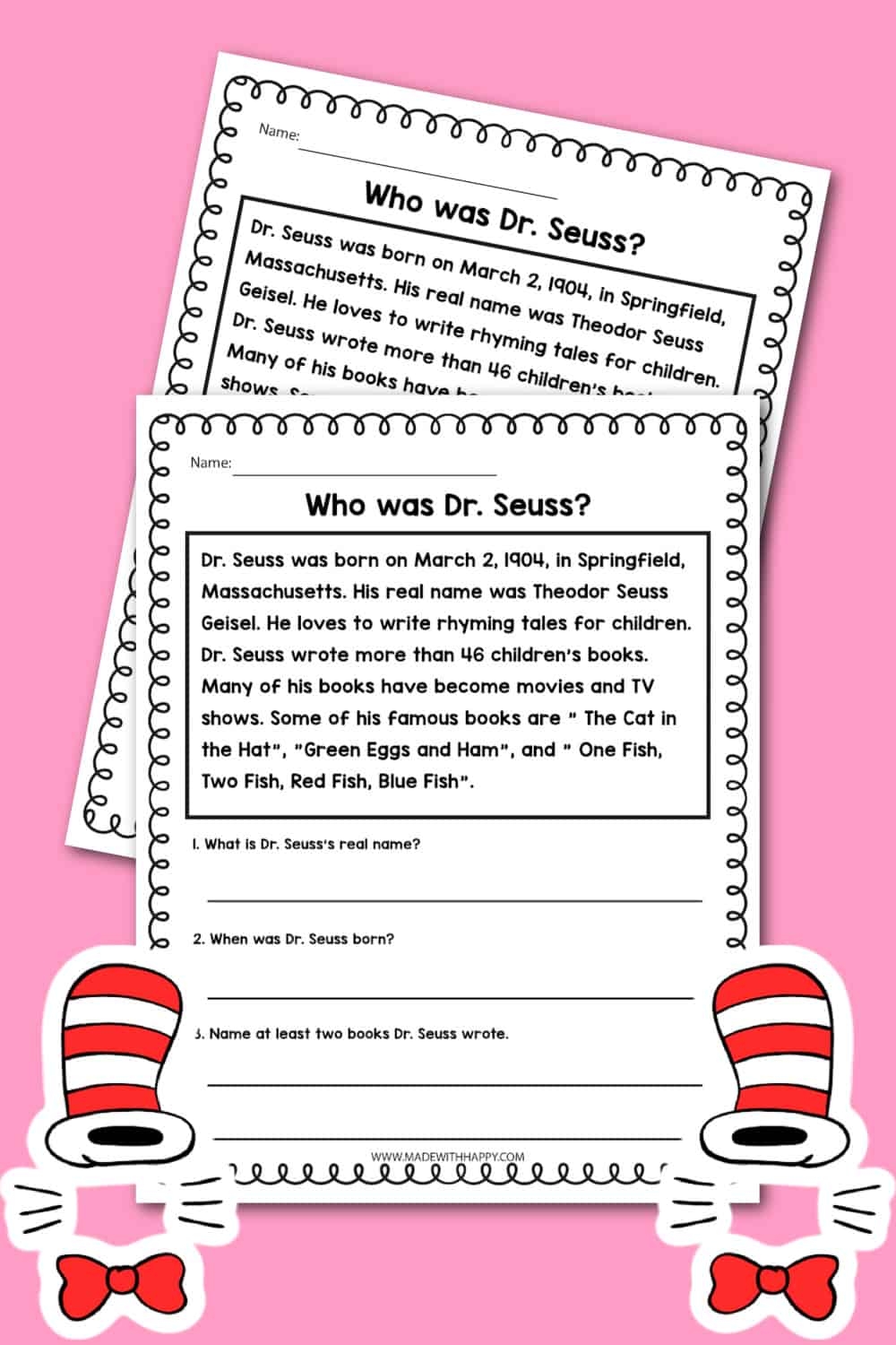 Reading Comprehension Worksheets Dr Seuss