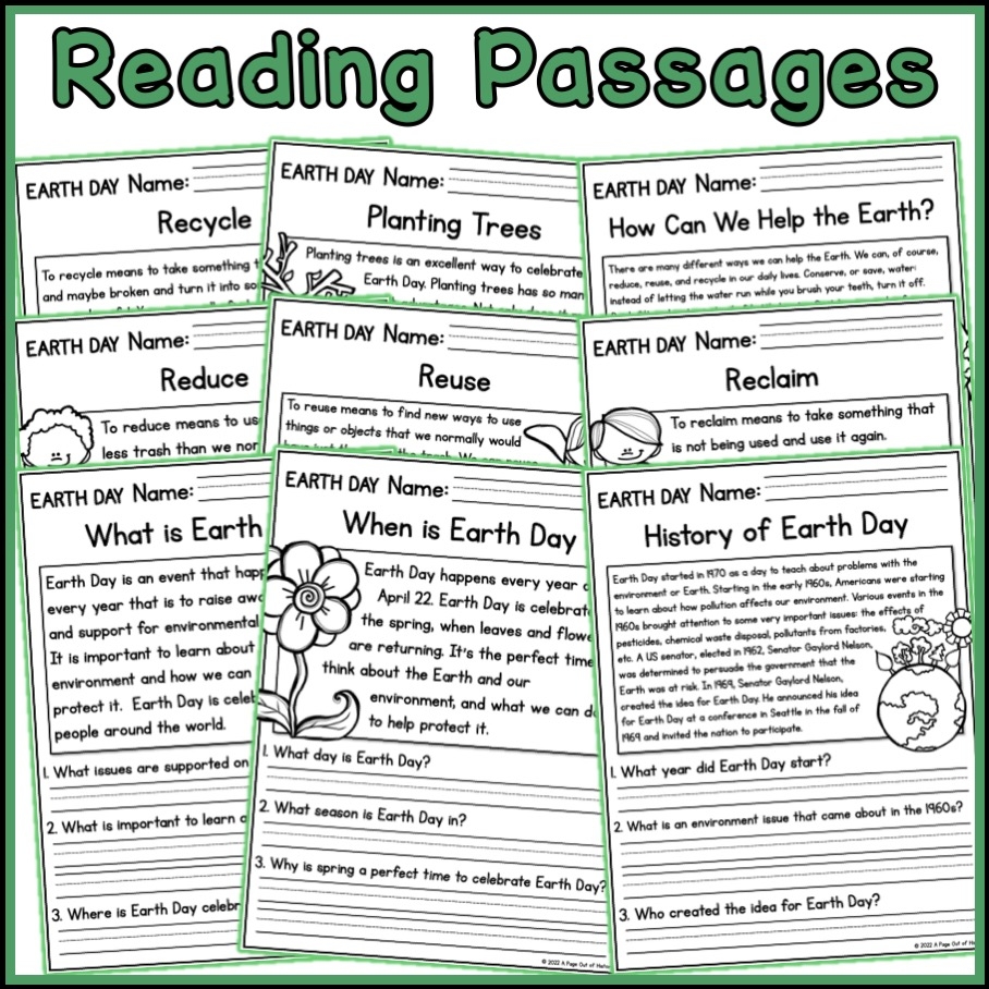 Earth Day Reading Comprehension Worksheets Kindergarten
