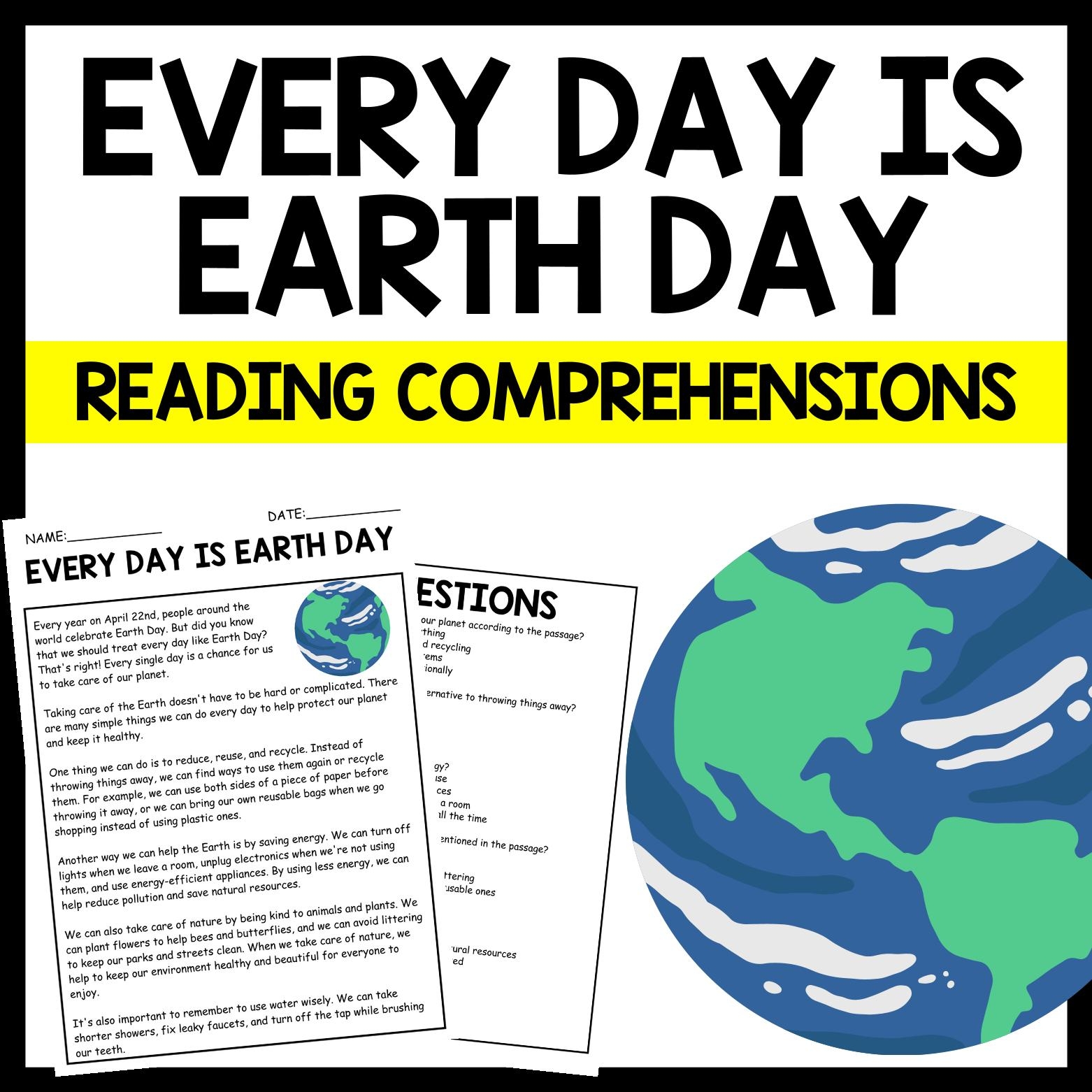 Earth Day Reading Comprehension Activity About 