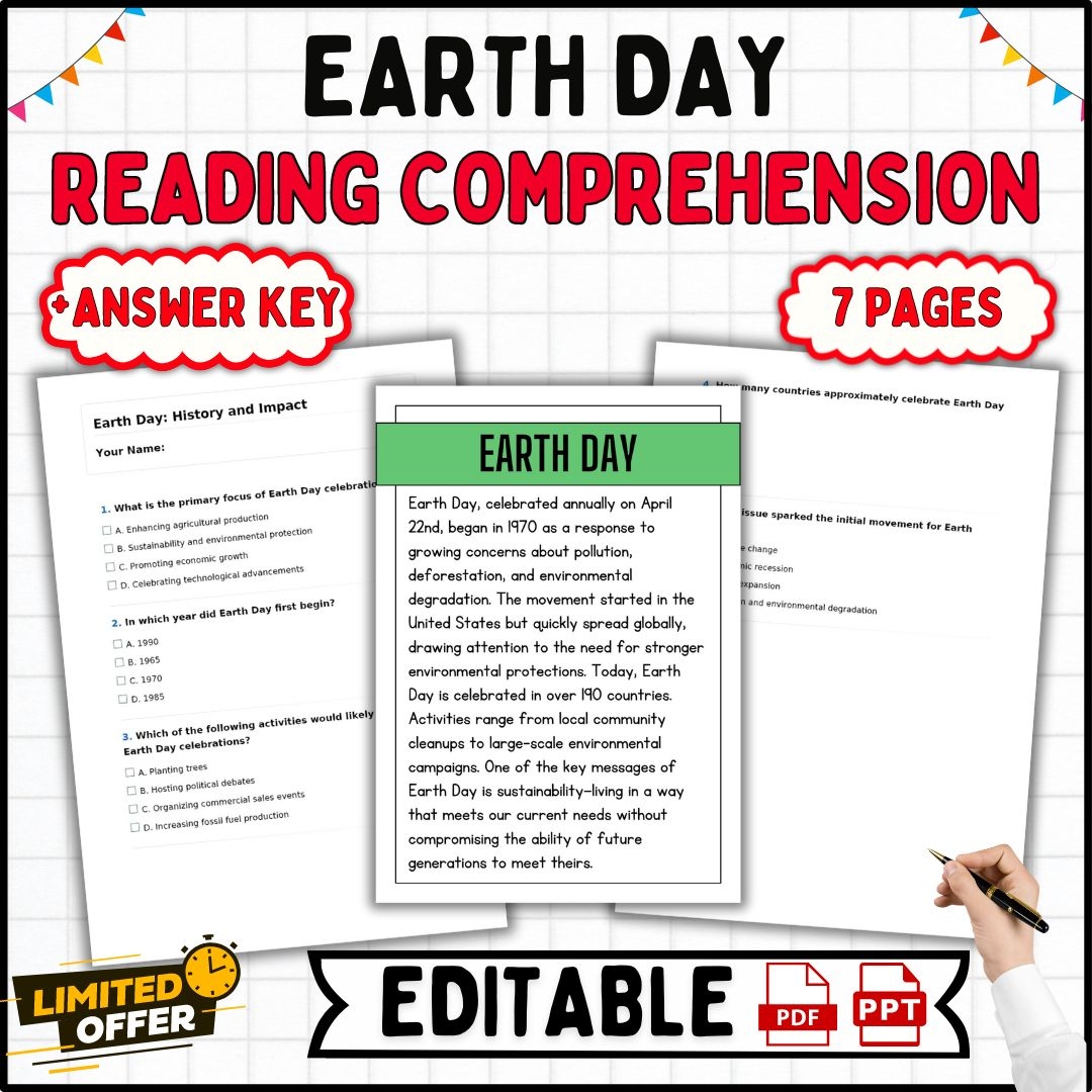 Earth Day Reading Comprehension Passages 6th 8th Grade 