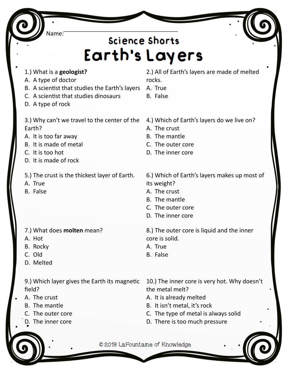 Earth s Layers Reading Passage Katherine Batson Library 