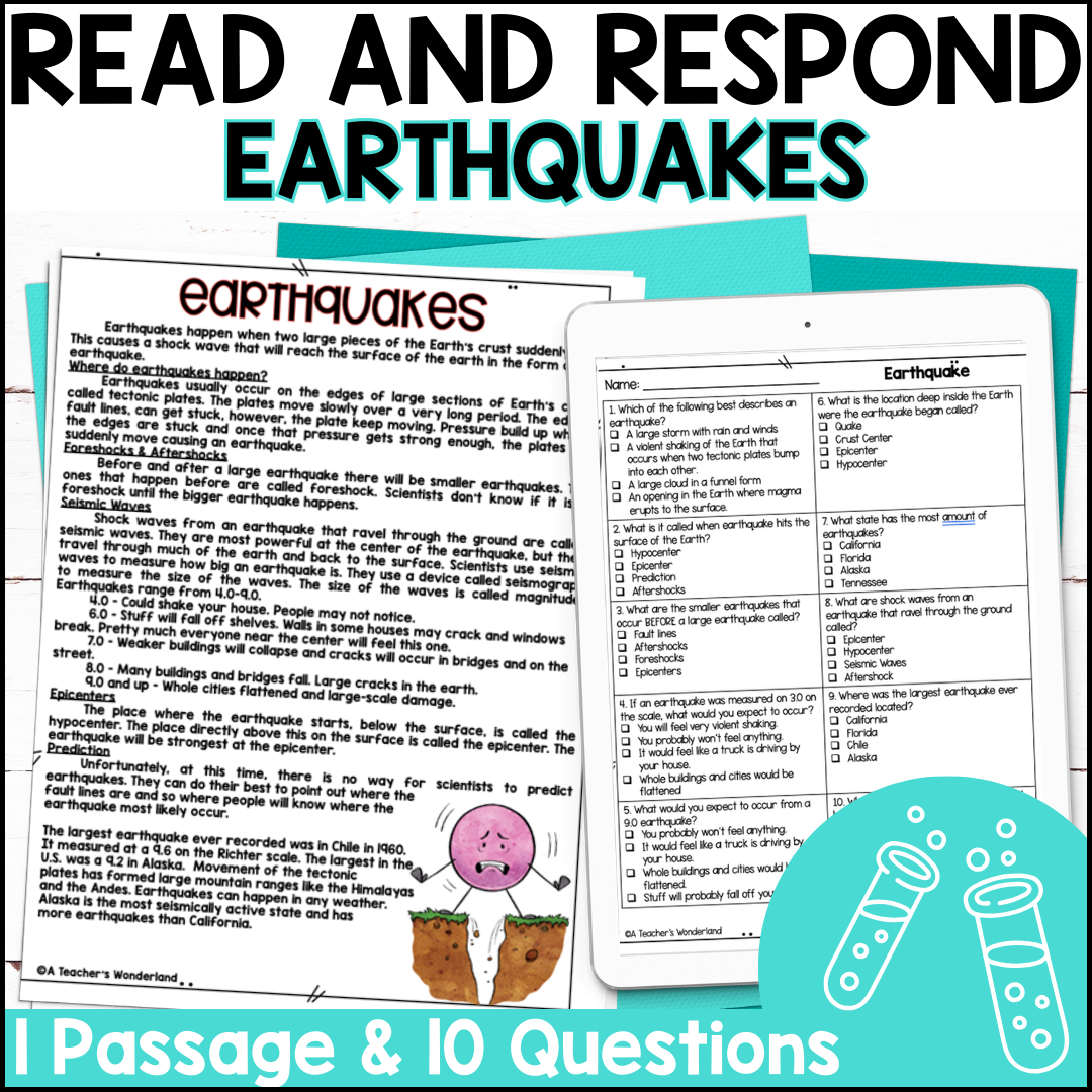 Earthquake Reading Comprehension Worksheets
