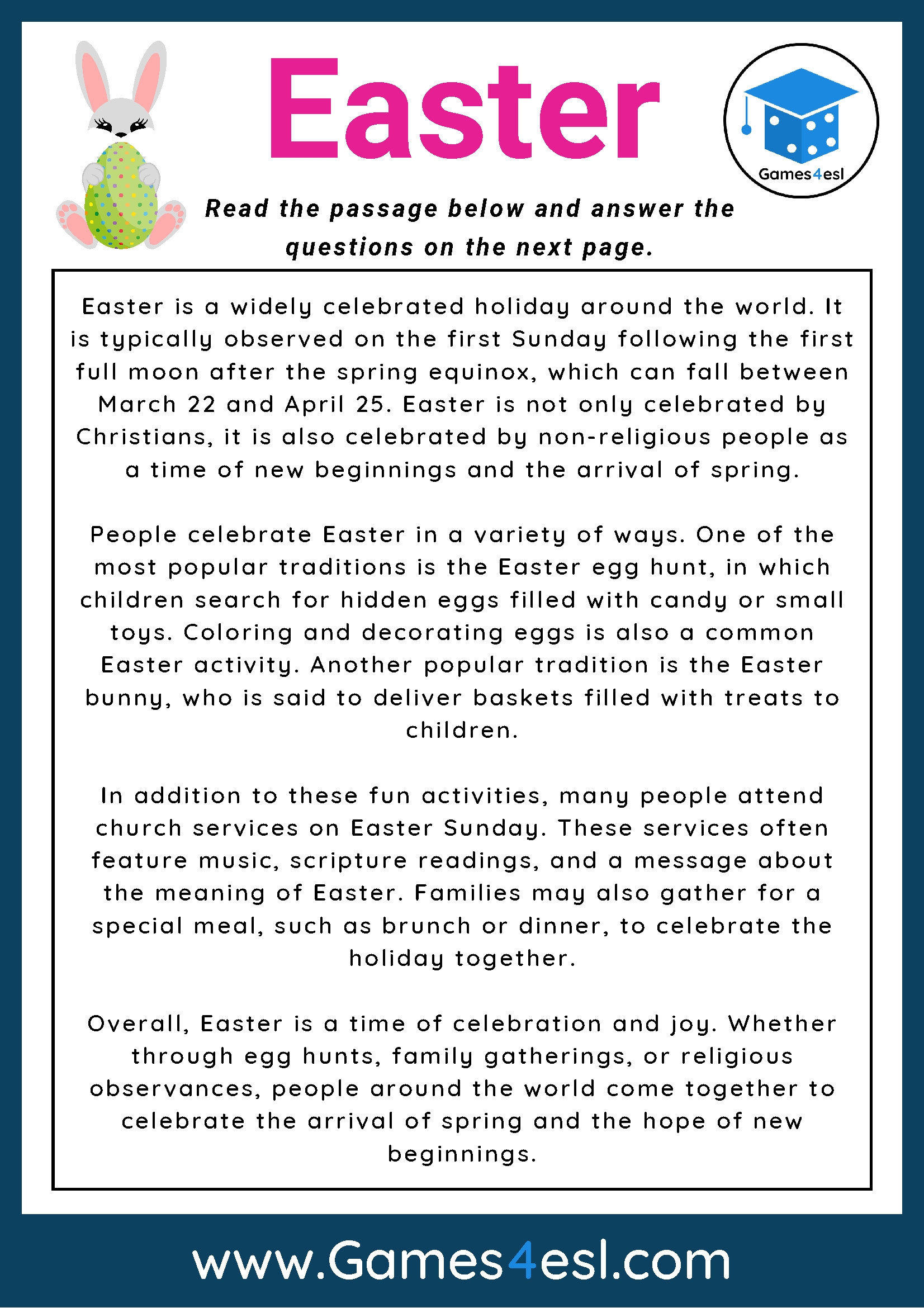 Spring Reading Comprehension Worksheets Pdf