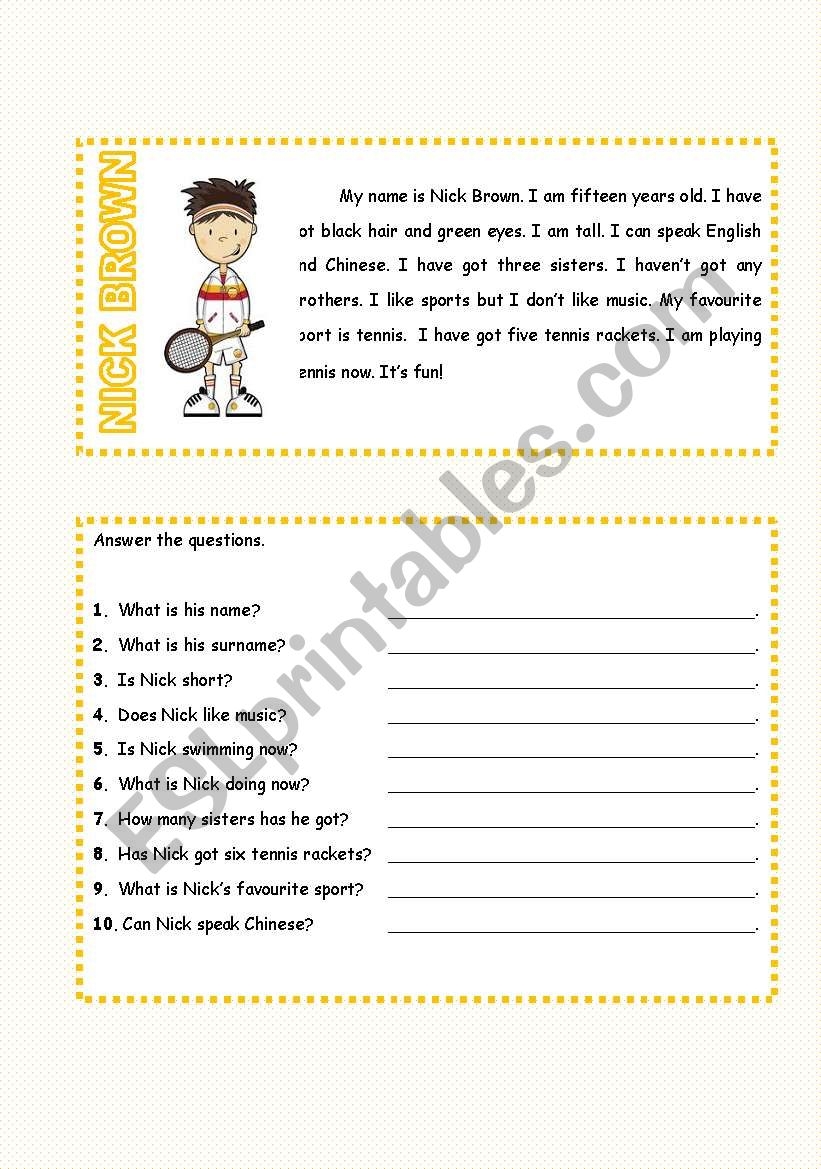 Easy ESL Beginner Reading Comprehension teacher Made Worksheets Library
