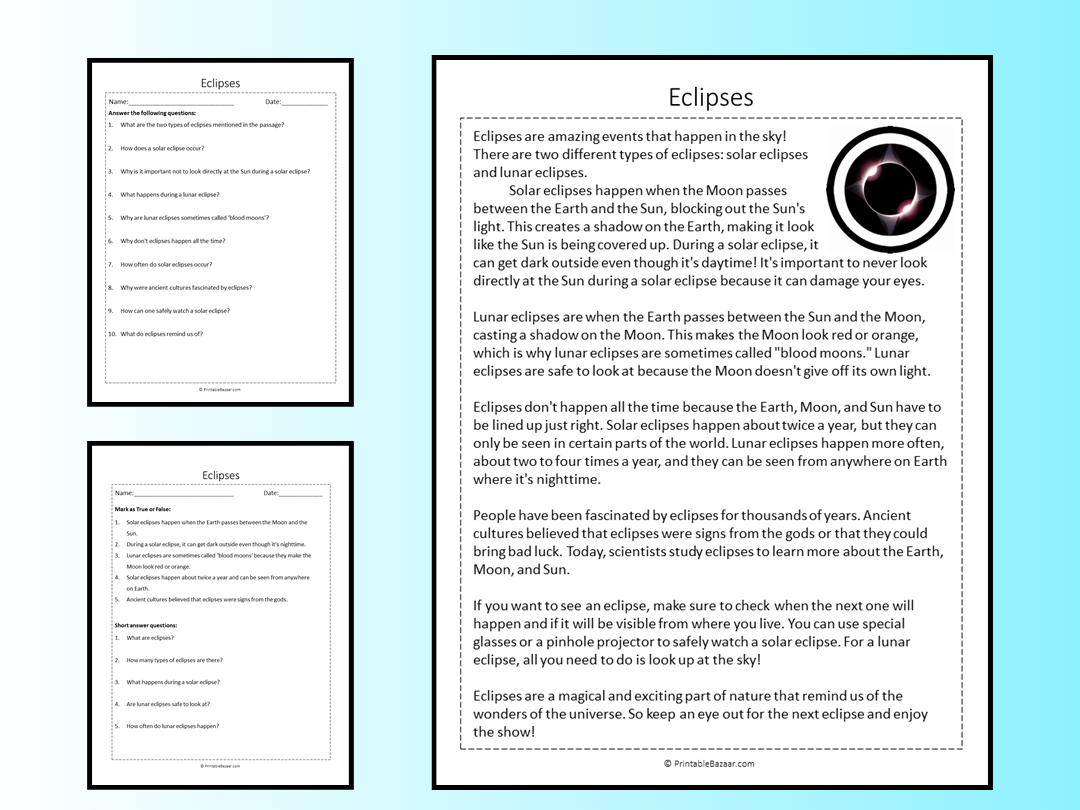Reading Comprehension Worksheets On Eclipse