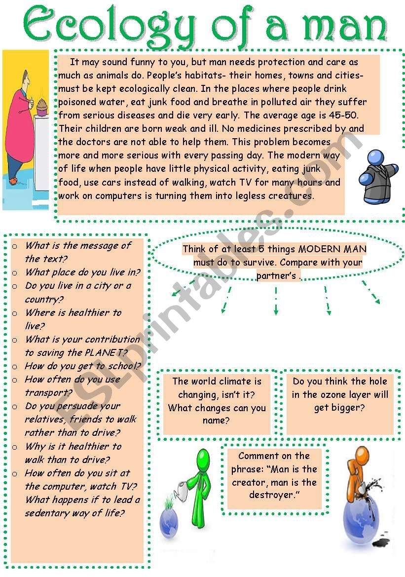 ECOLOGY OF A MAN READING COMPREHENSION DISCUSSION THINKING Worksheets Library