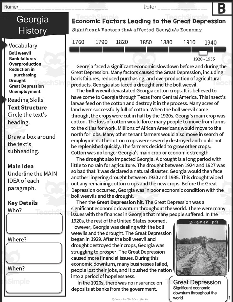 Economic Events The Great Depression Reading Packet