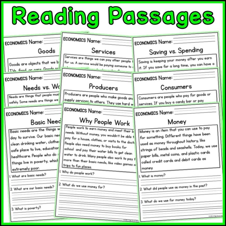 Economics Social Studies Reading Comprehension Passages K 2