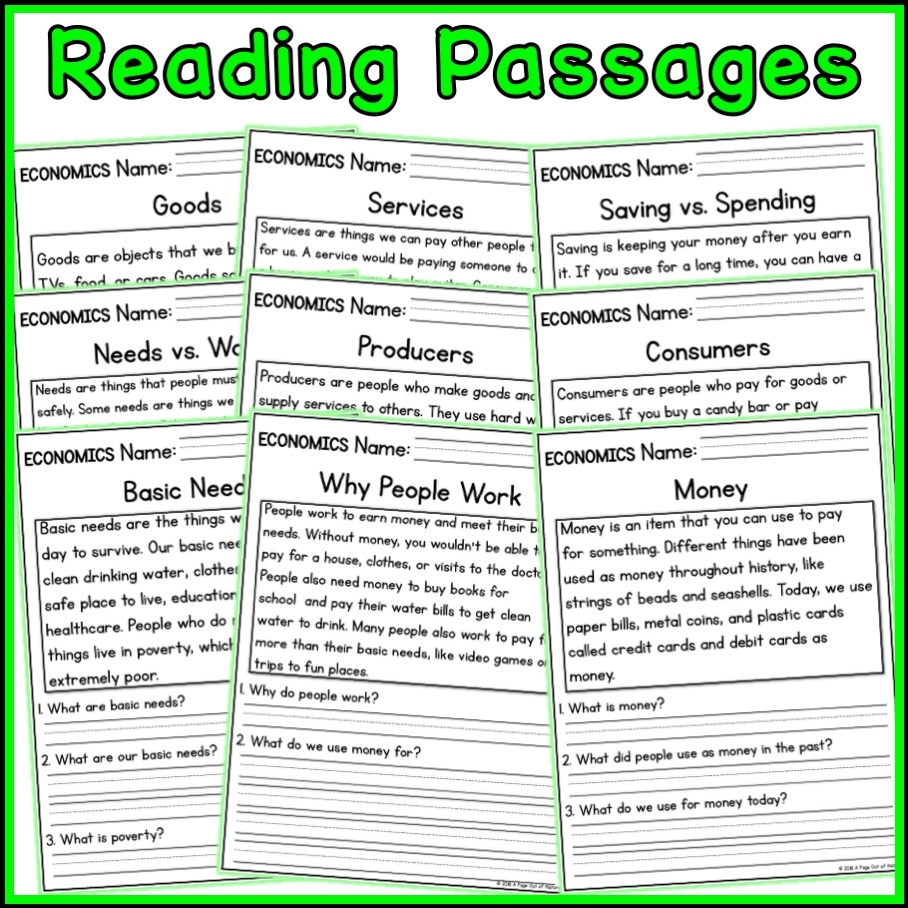 Economics Social Studies Reading Comprehension Passages K 2