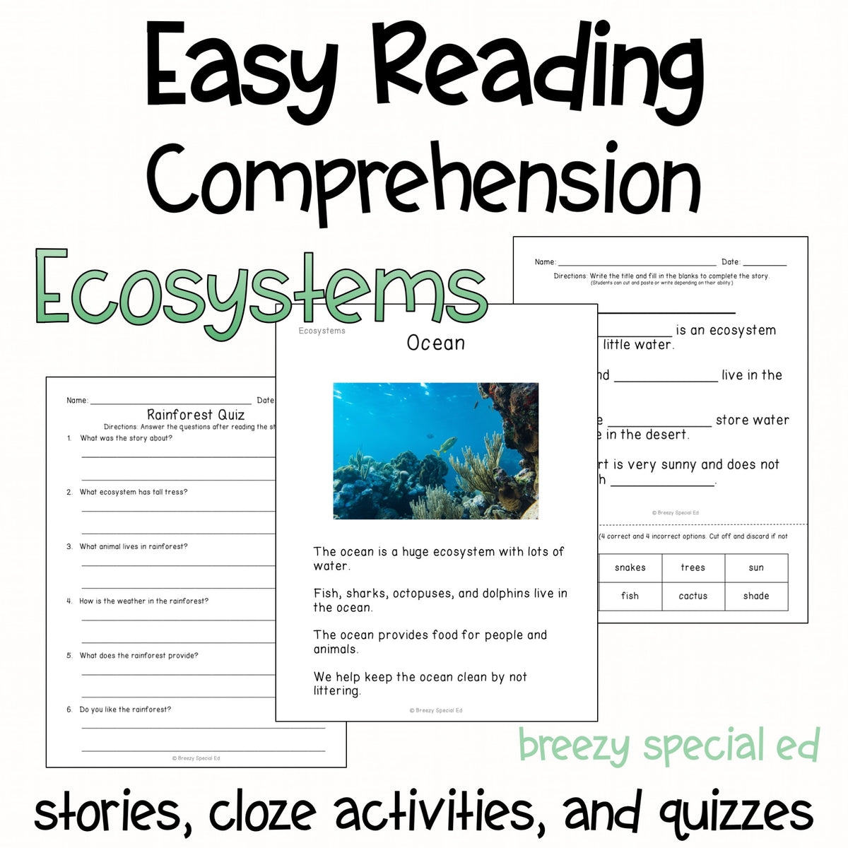 Ecosystems Easy Reading Comprehension For Special Education Worksheets Library