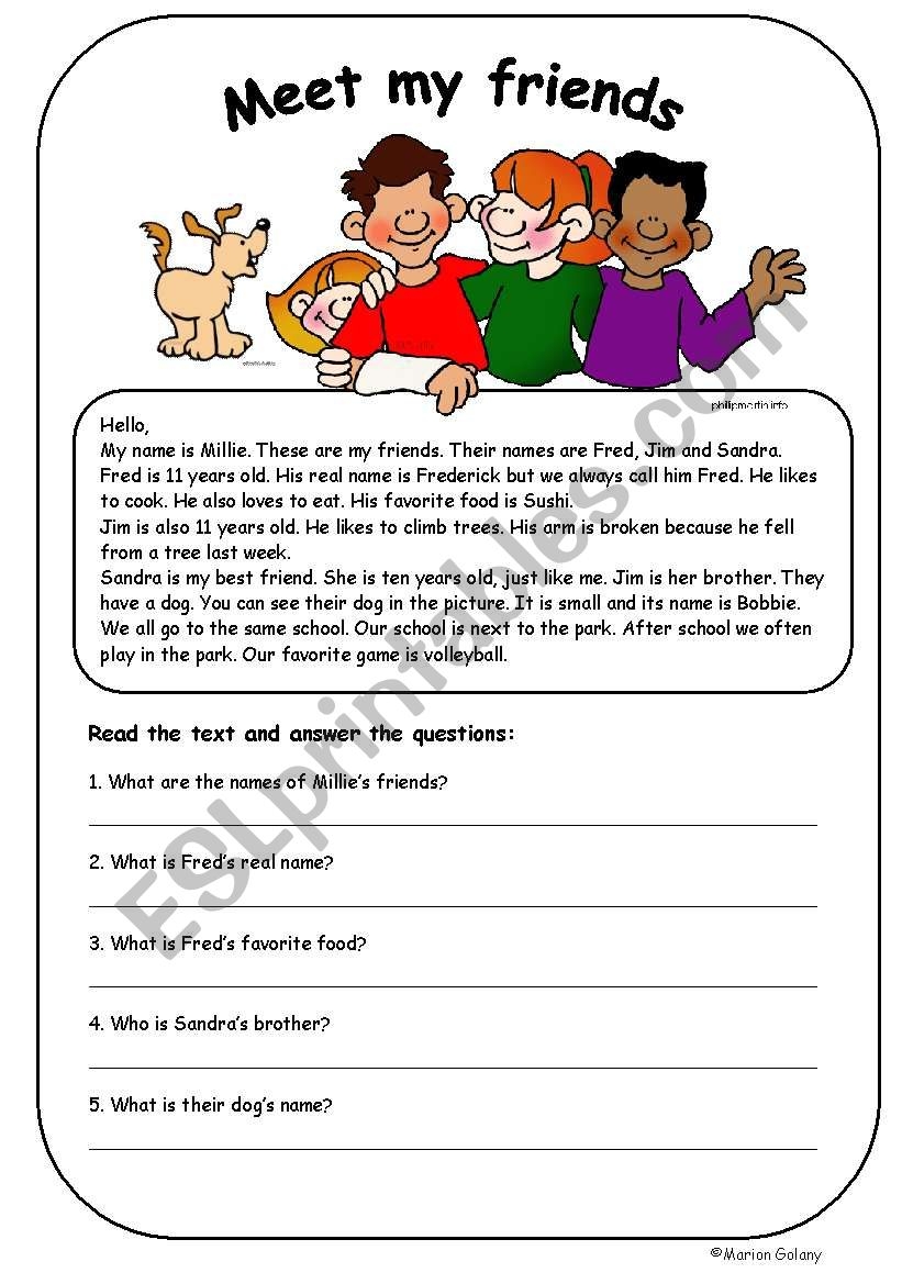 Elementary Reading To Practice Possessive Adjectives ESL 