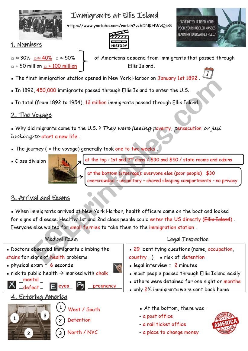 Ellis Island Reading Comprehension Worksheet