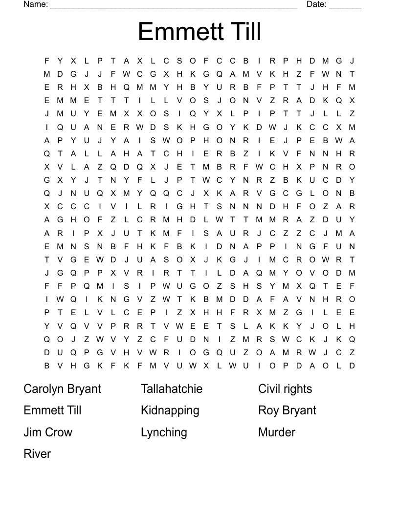 Emmett Till Word Search WordMint