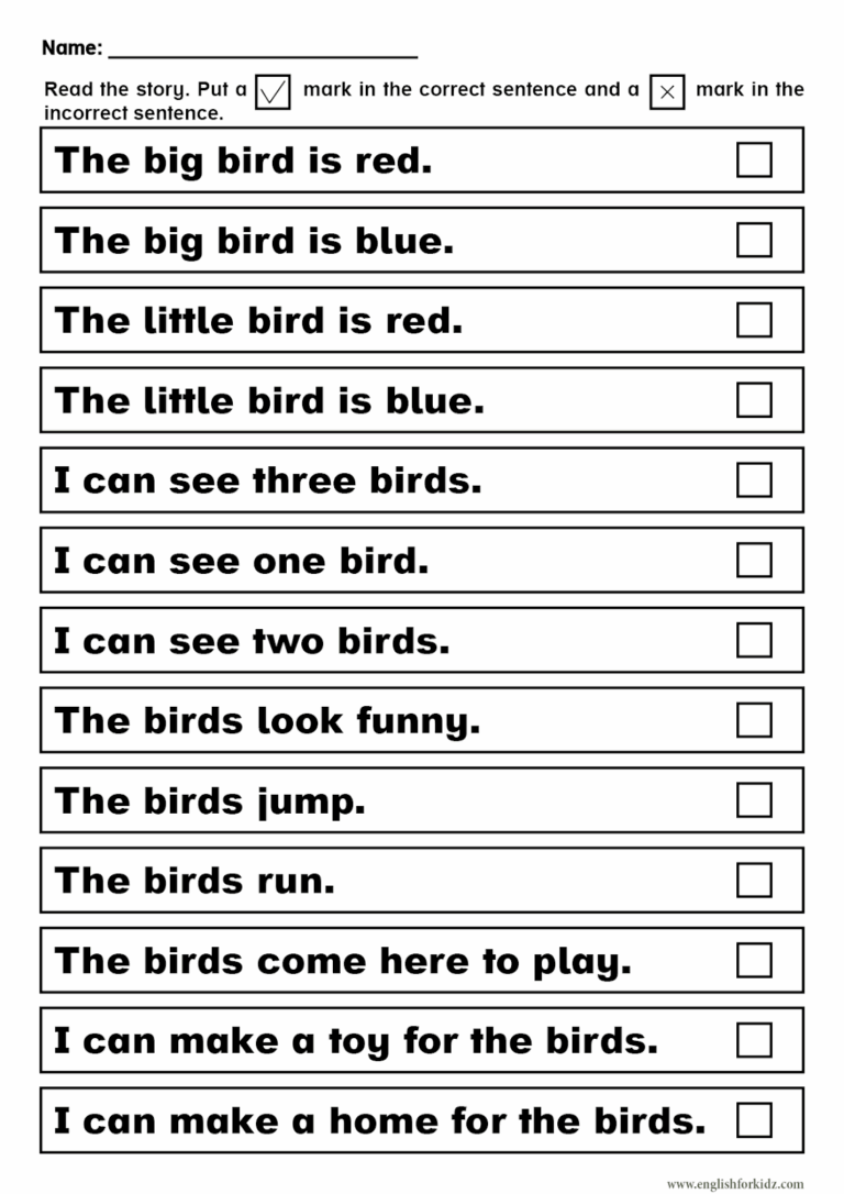 English For Kids Step By Step Sight Words Reading Passages And Worksheets Pre Primer 
