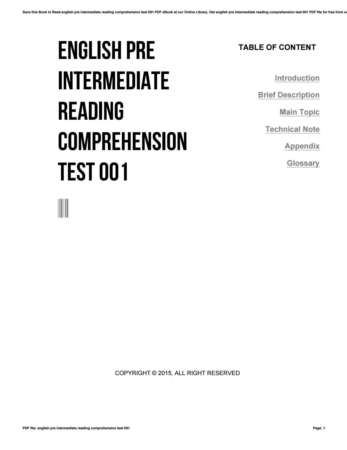 Pre Intermediate Reading Comprehension Worksheets