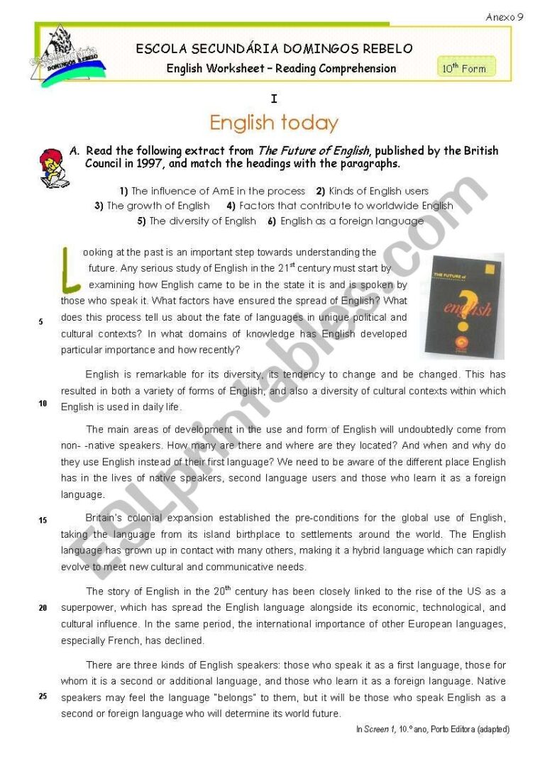 ENGLISH TODAY Reading Comprehension ESL Worksheet By Mena22