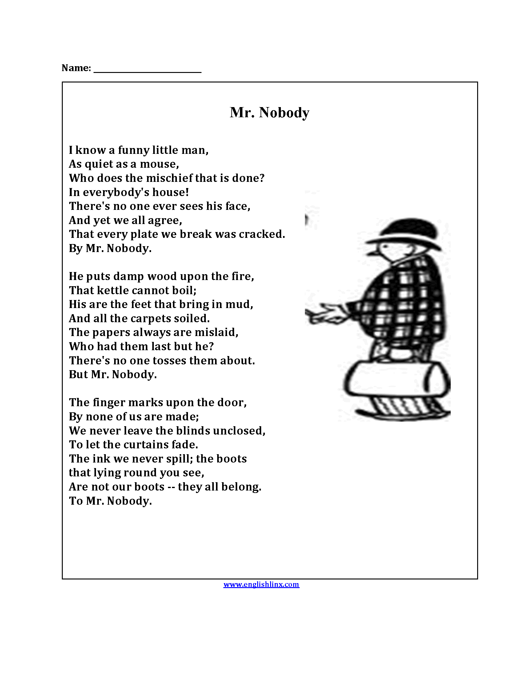 Poetry Reading Comprehension Worksheets High School