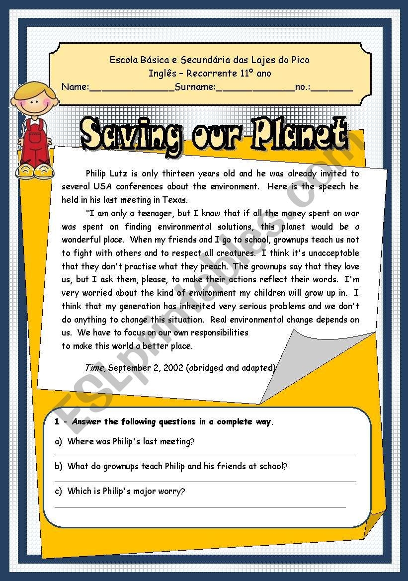Environment Reading Worksheet ESL Worksheet By Candidacorreia
