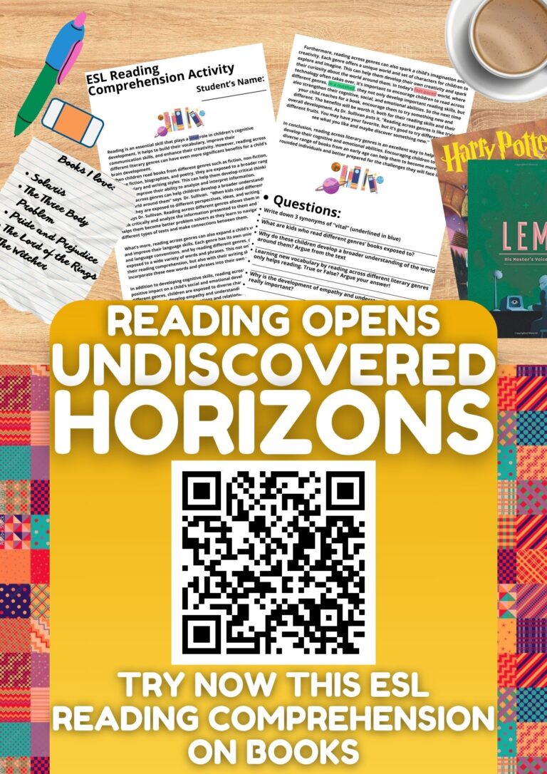 ESL Reading Comprehension Worksheet EFL Activity On Books By Teach Simple