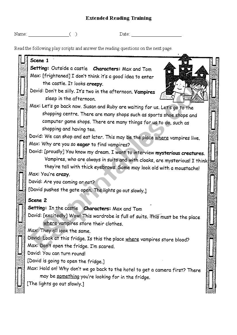 Extra Reading Comprehension Exercise Vampire ESL Worksheet By Martinlai88