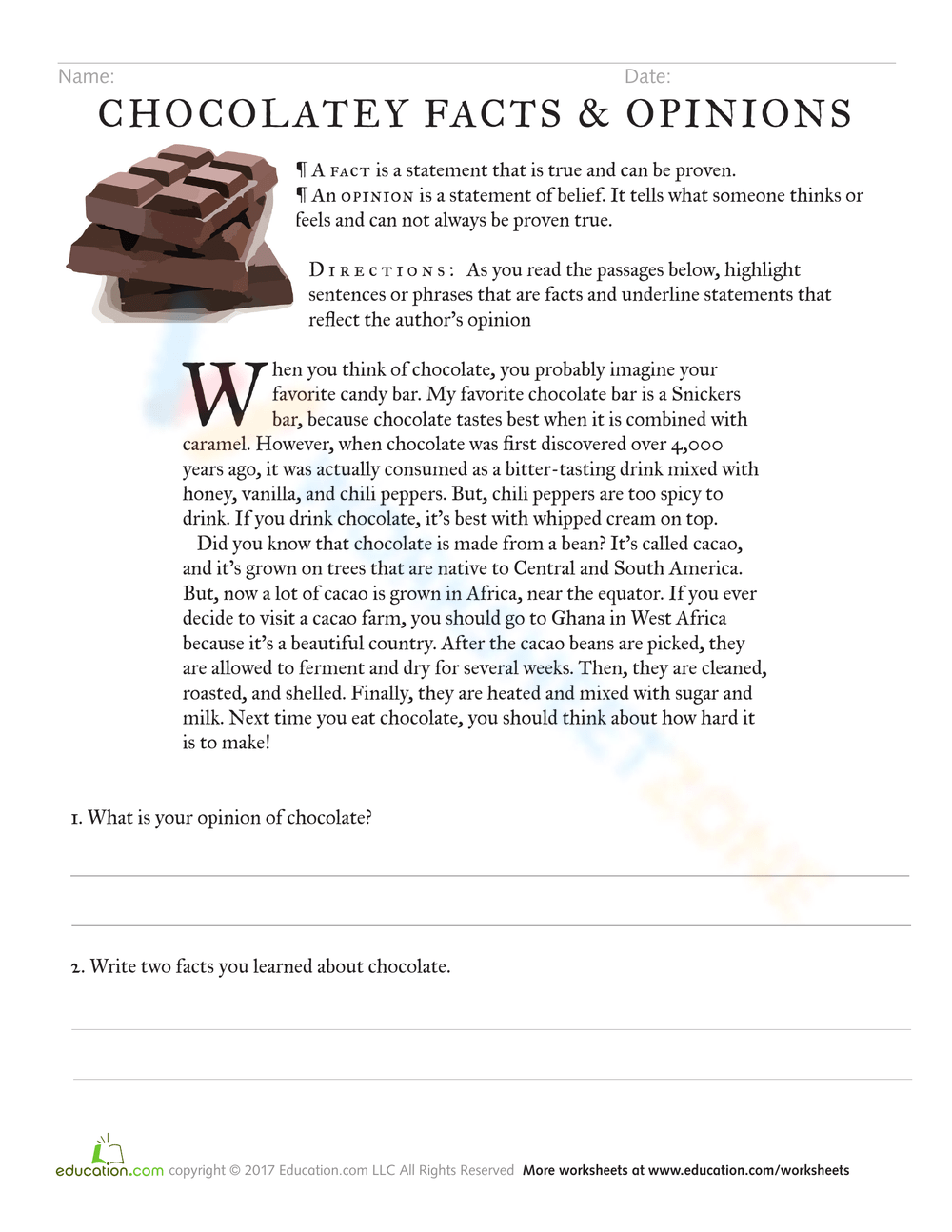 Fact And Opinion Reading Comprehension Worksheet