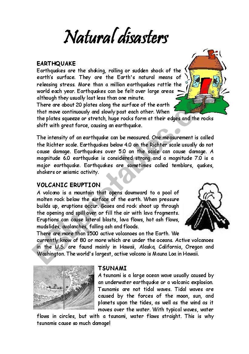 FACTS ABOUT NATURAL DISASTERS ESL Worksheet By Anny76
