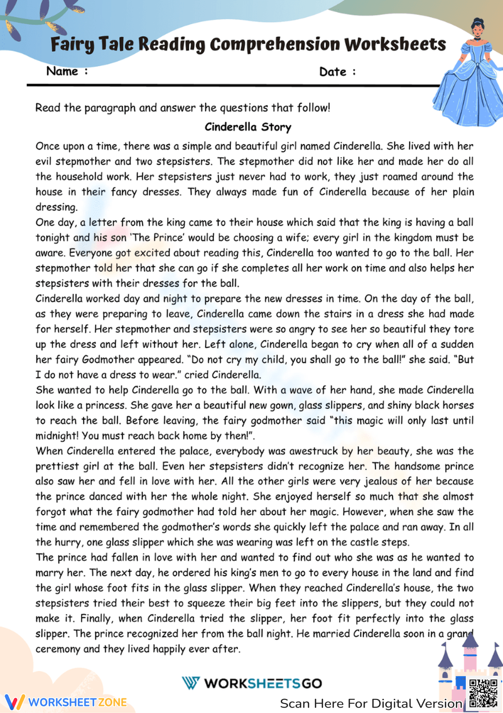 Fairy Tales Reading Comprehension Worksheet