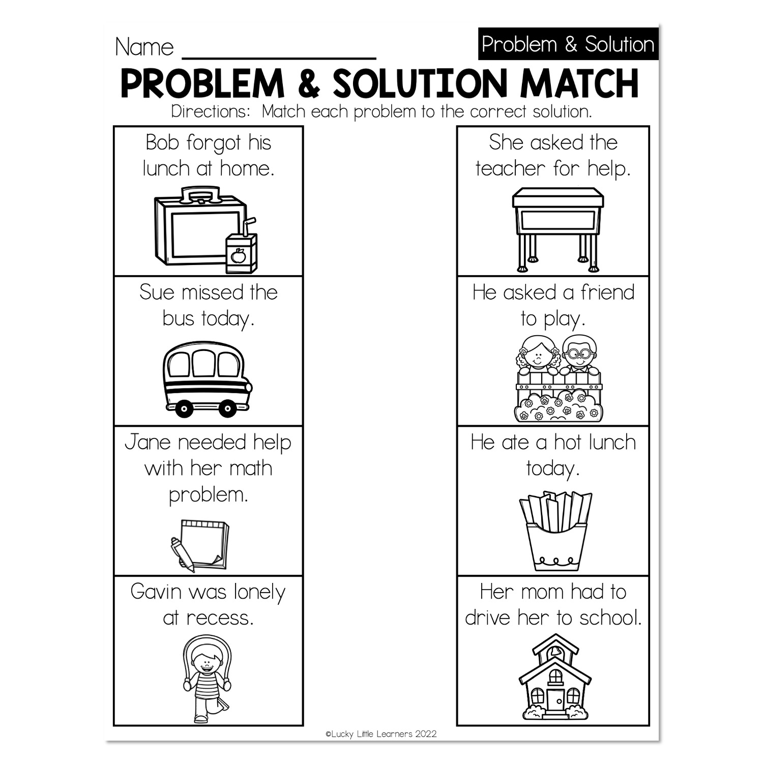 Fall Early Finishers 1st Grade ELA Problem And Solution Problem And Solution Match Lucky Little Learners