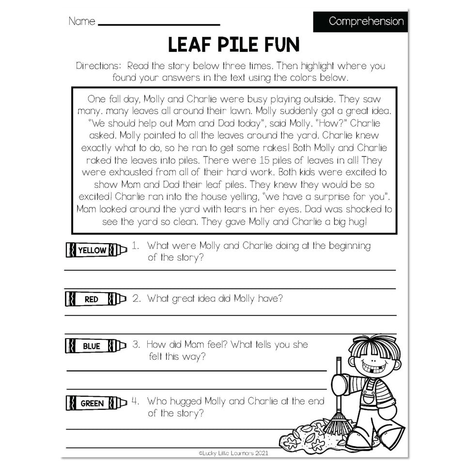 Reading Comprehension Beginning 2nd Grade Worksheets