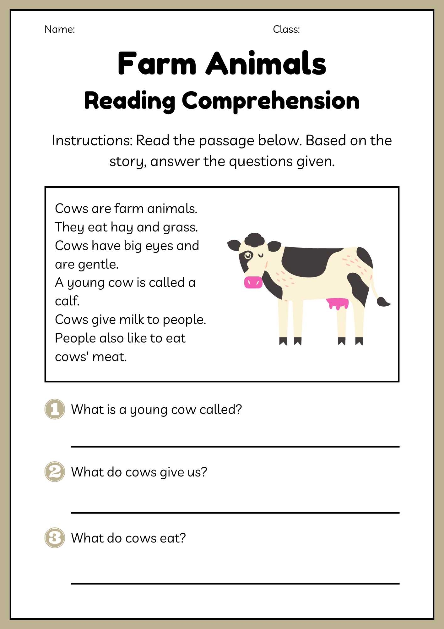Farm Animals Reading Comprehension Mobotoy