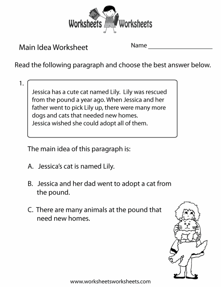 Find The Main Idea Worksheet Practice Sheets For Developing Comprehension Skills