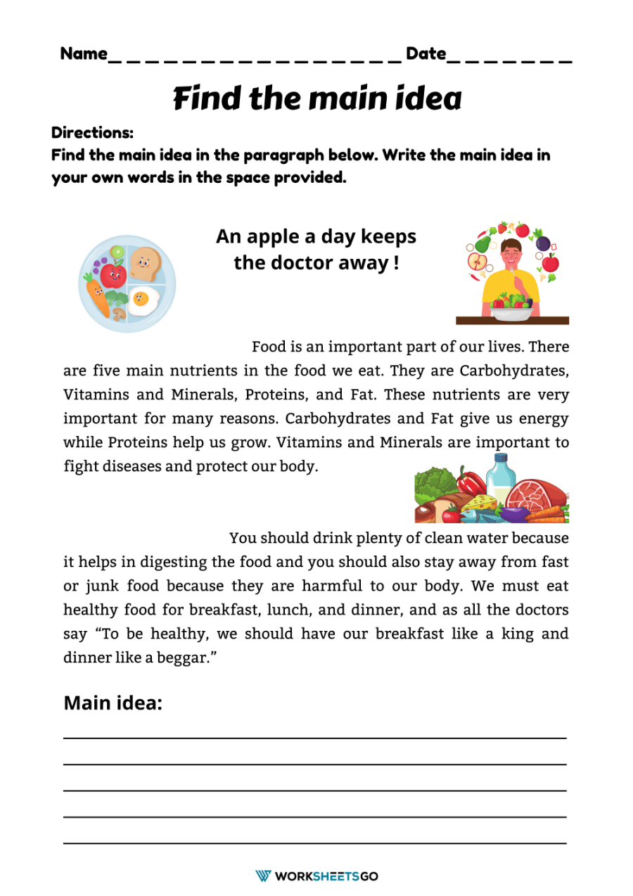 Find The Main Idea Worksheets WorksheetsGO