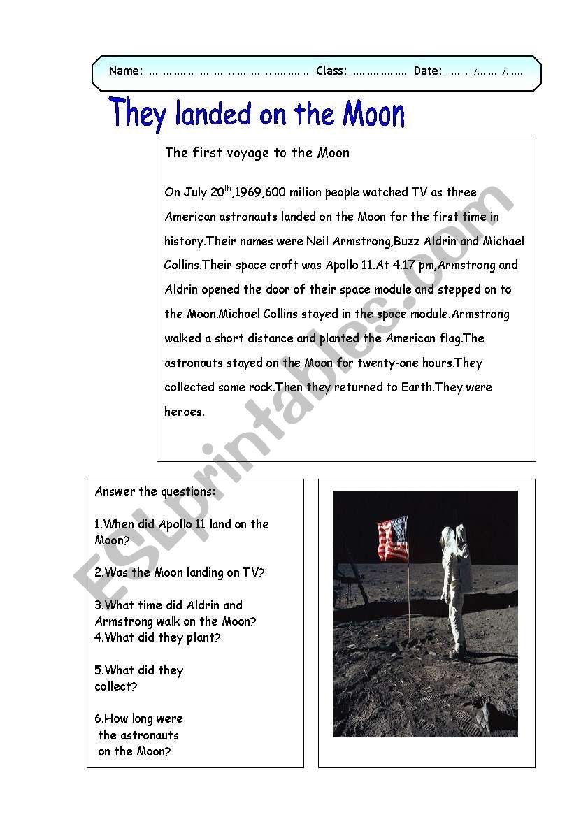 First Man On The Moon ESL Worksheet By Kydlin