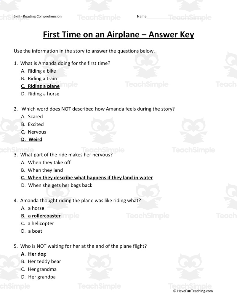 Aviation Reading Comprehension Worksheet