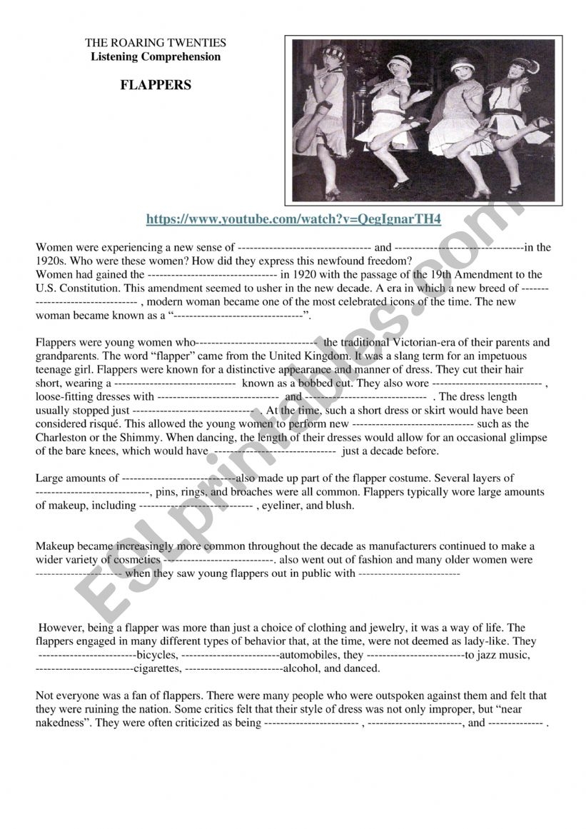 Flappers The Roaring Twenties ESL Worksheet By Isabelle99