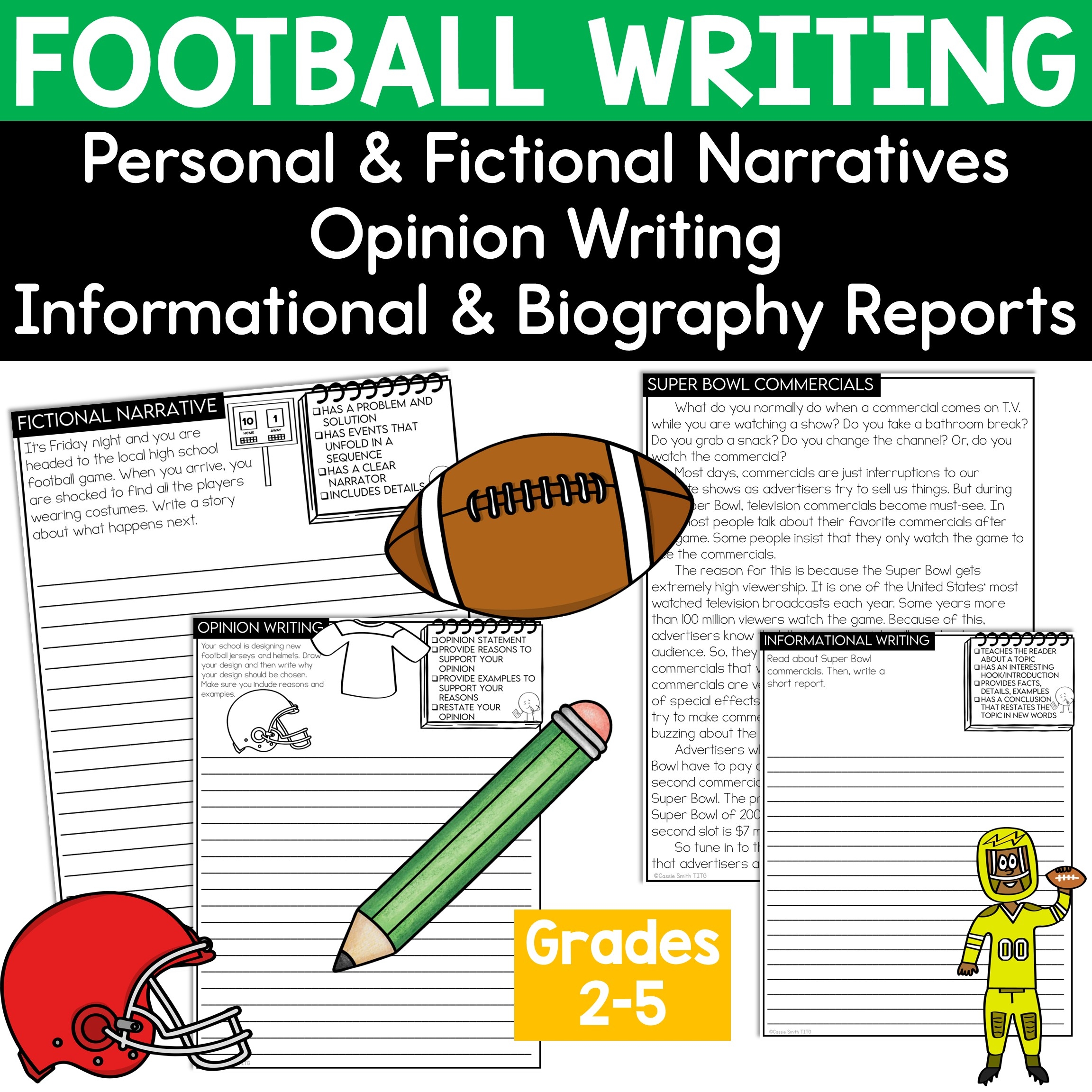 Football Themed Writing Prompts Opinion Narratives Informational Biography Thrifty In Third Grade
