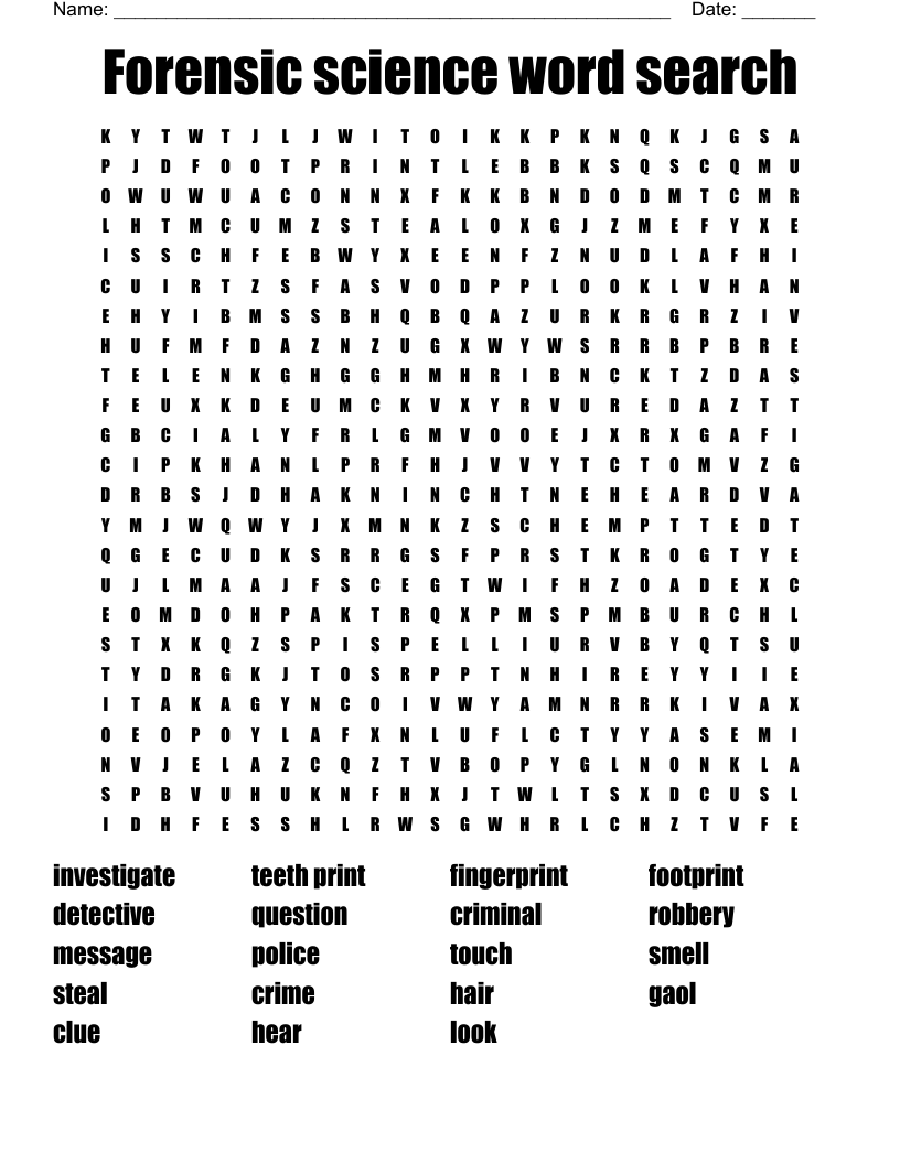 Forensic Science Word Search WordMint