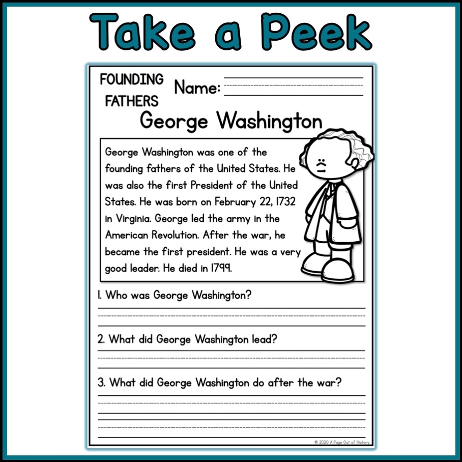 Founding Fathers Social Studies Reading Comprehension Passages K 2