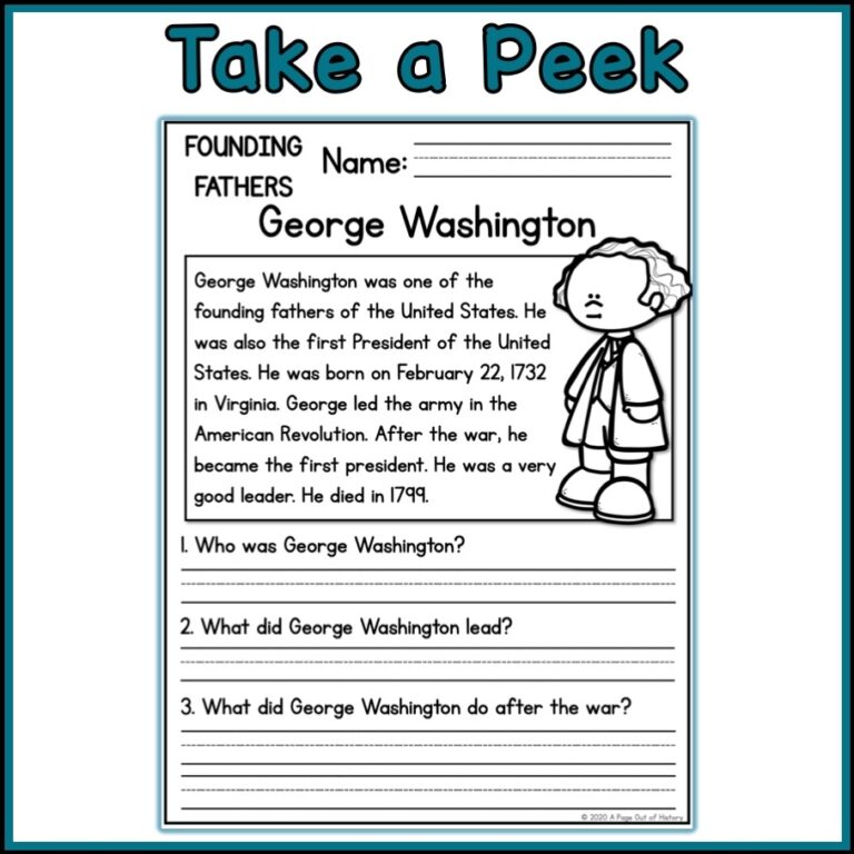Founding Fathers Social Studies Reading Comprehension Passages K 2 Worksheets Library