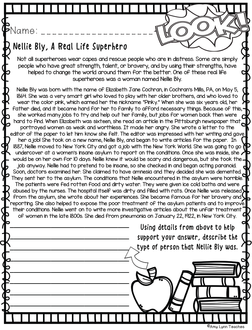 Superhero Reading Comprehension Worksheets Pdf