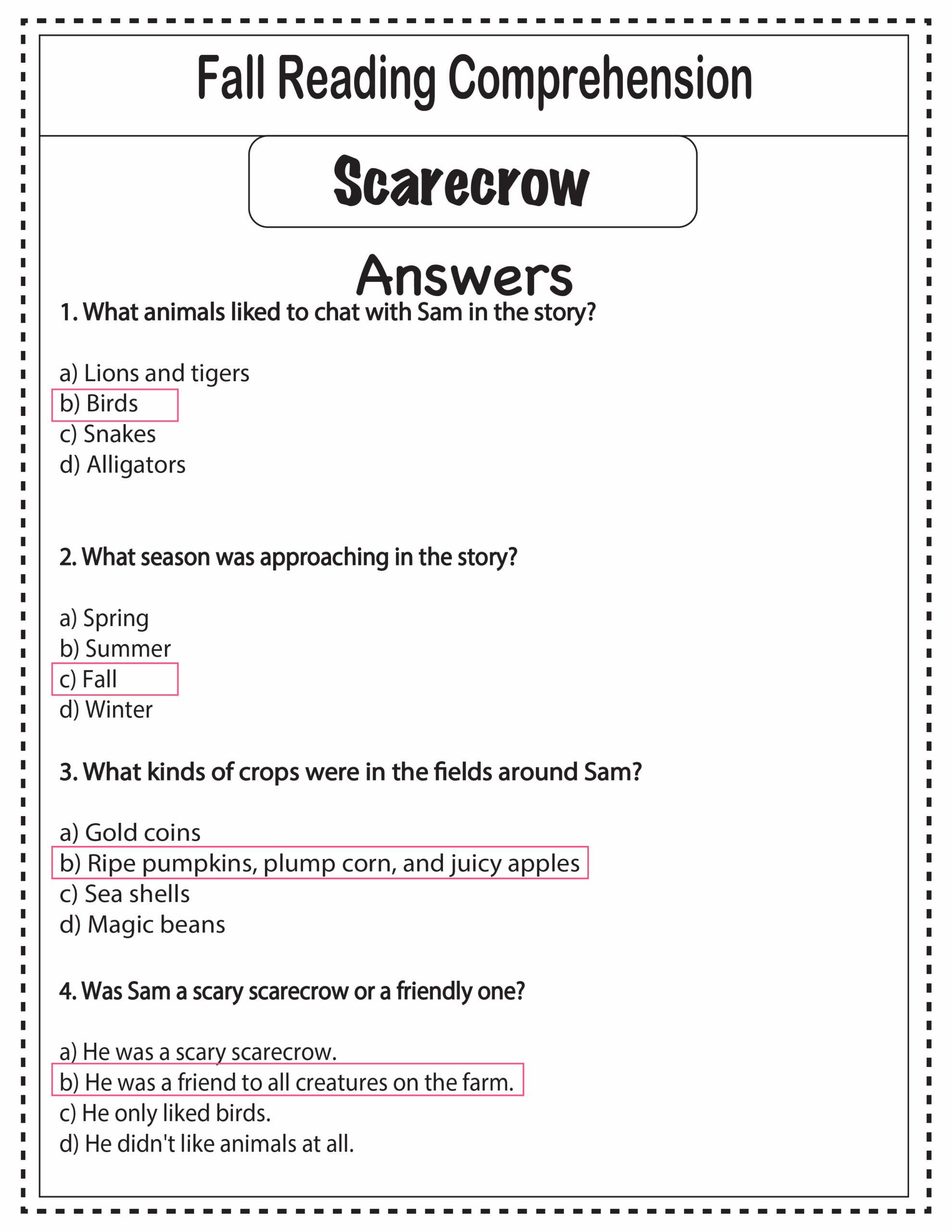 Autumn Reading Comprehension Worksheets Pdf