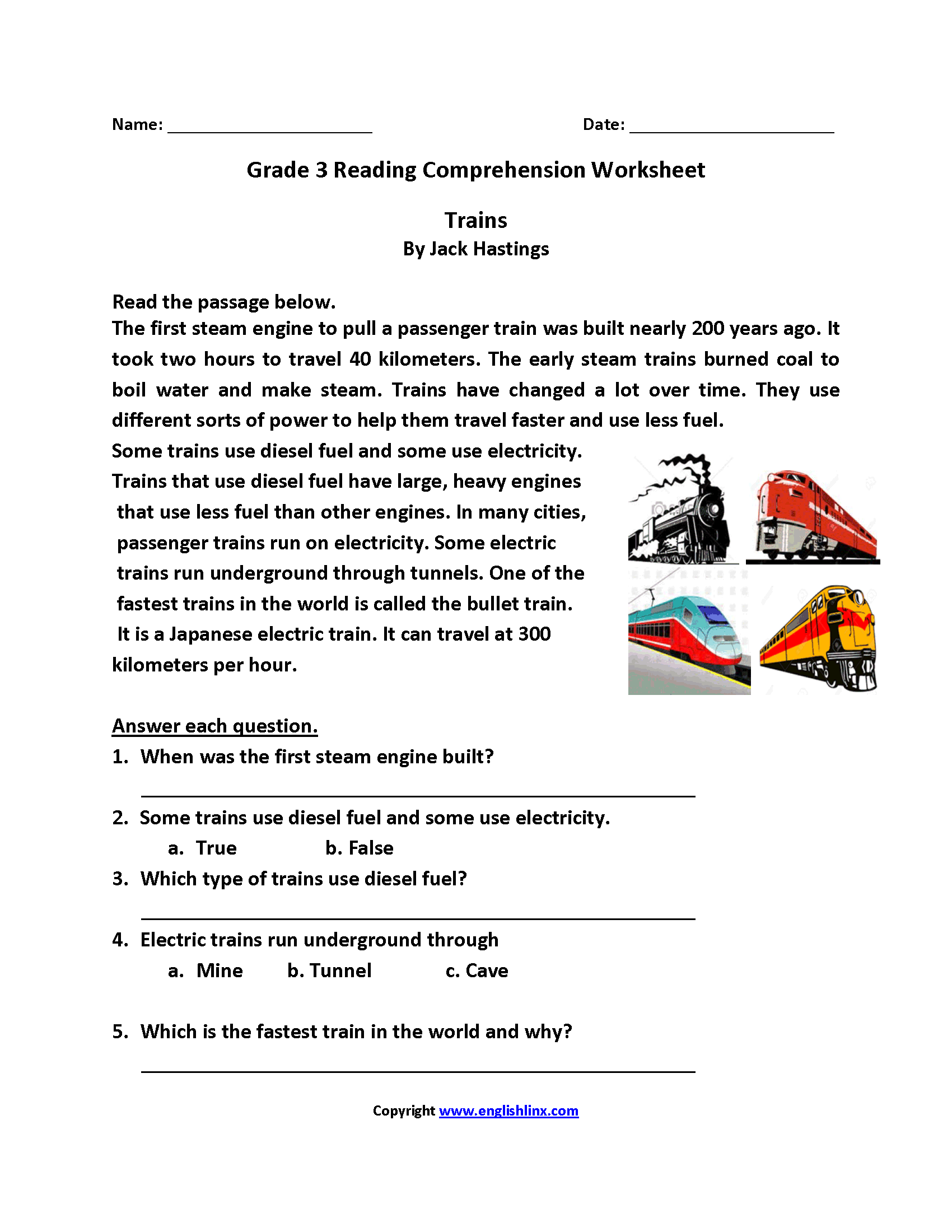 Free 3rd Grade Reading Comprehension Worksheets Worksheets 