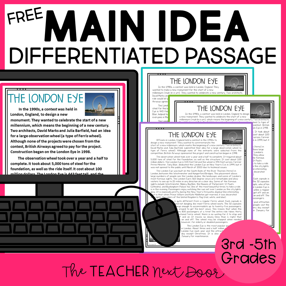 FREE Main Idea Passage Main Idea Differentiated Reading 