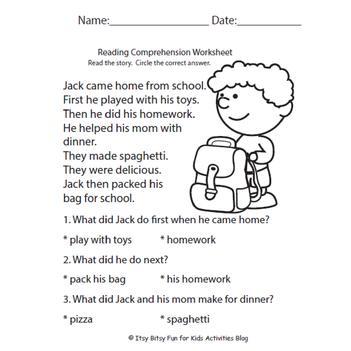 Free Reading Comprehension Worksheets For Back To School Worksheets Library