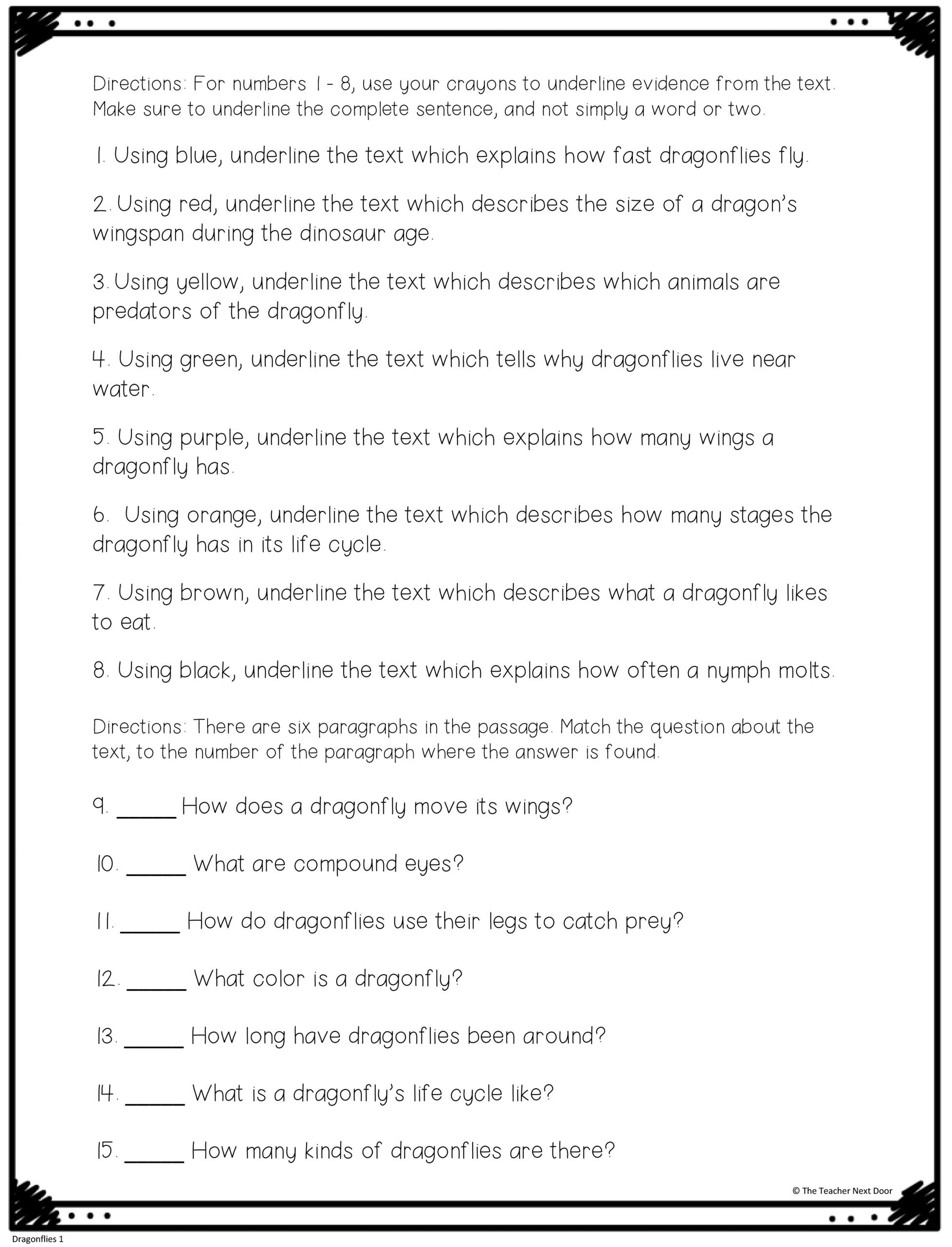 Color Coded Reading Comprehension Worksheets