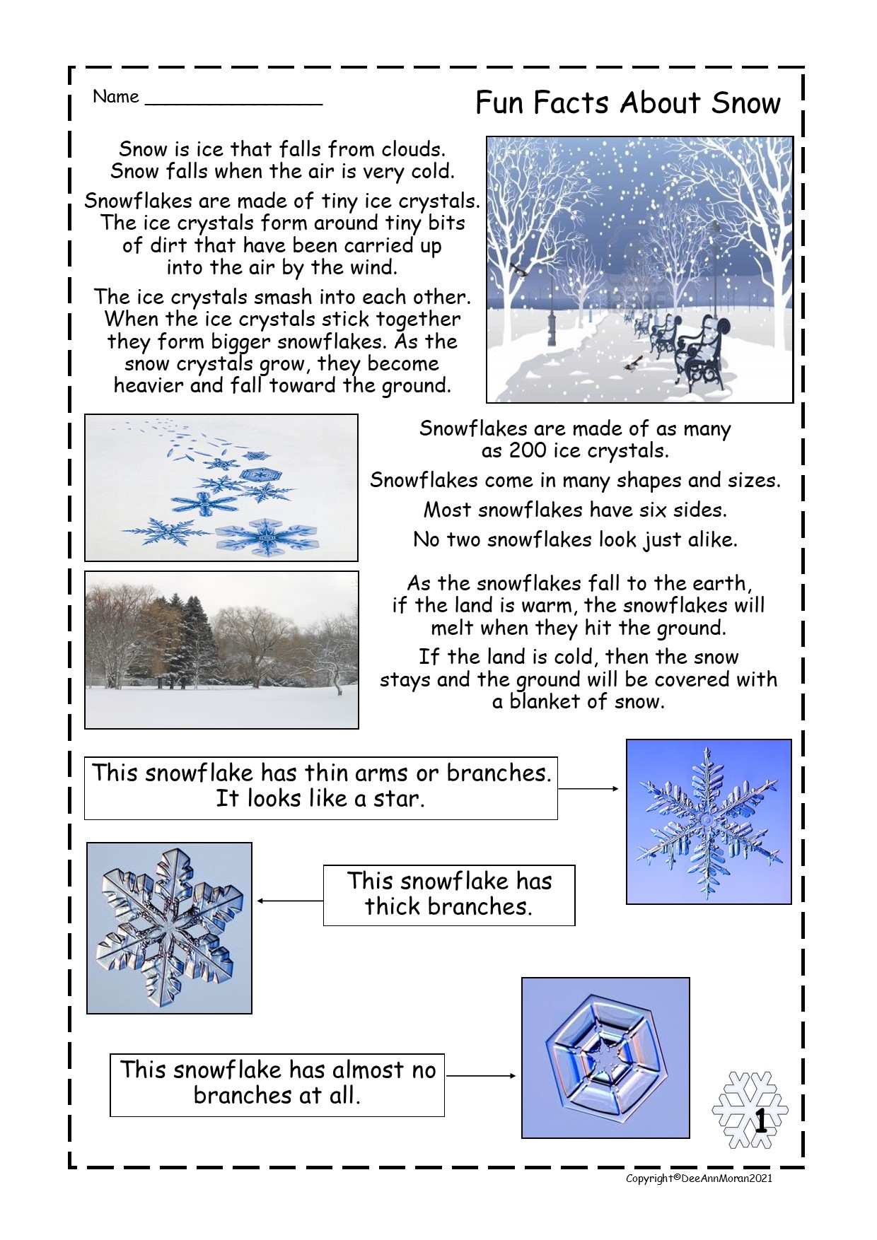 Snow Reading Comprehension Worksheet