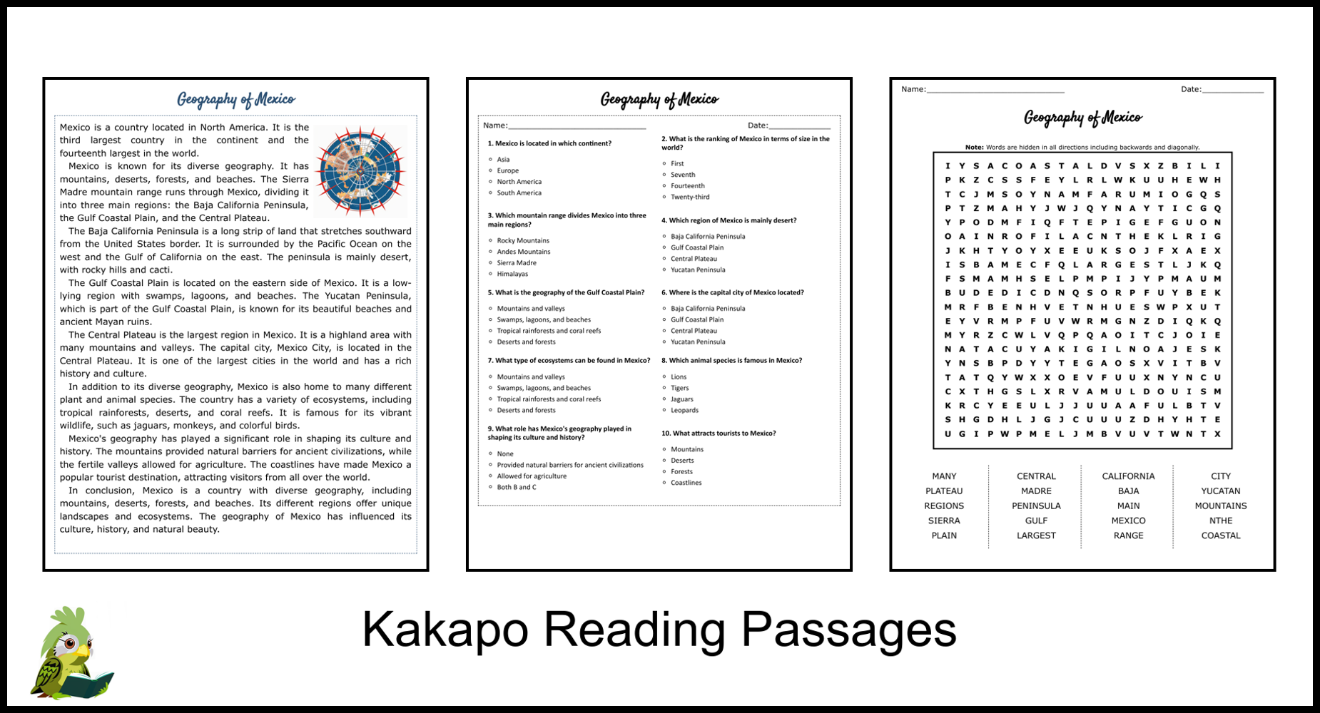 Mexico Reading Comprehension Worksheets