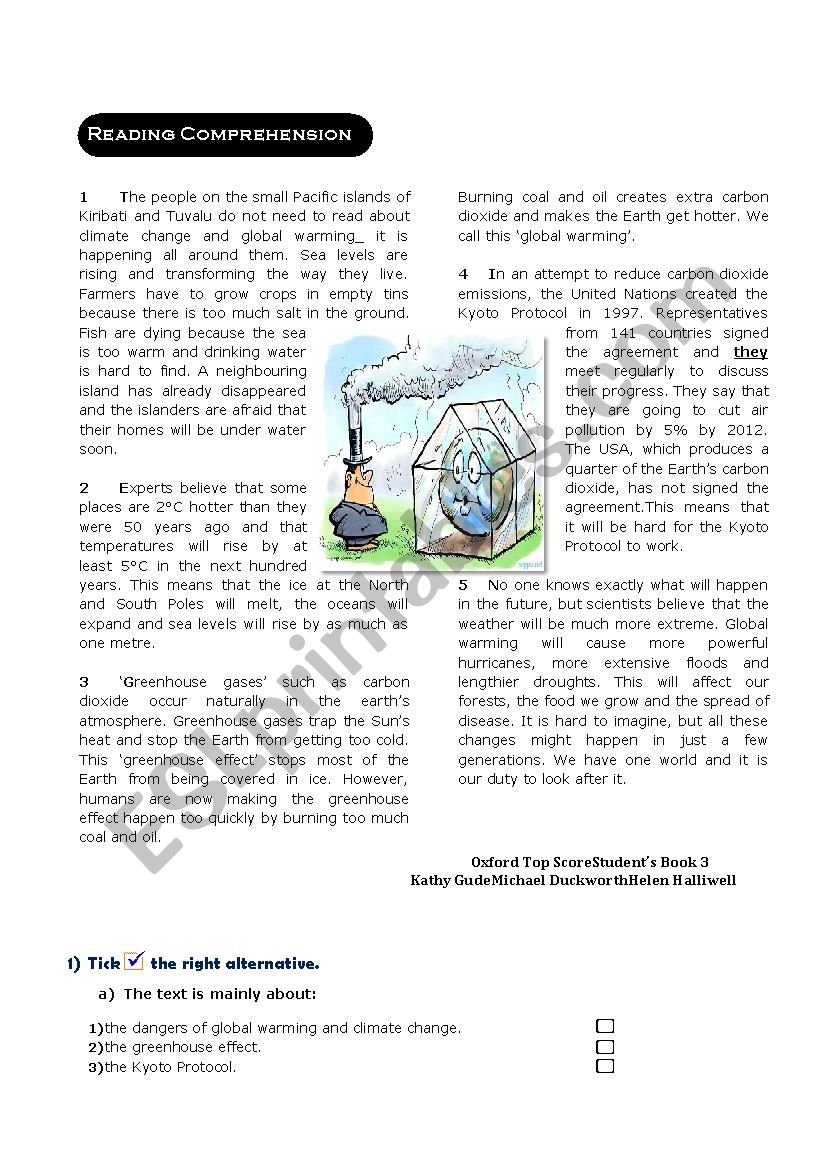 Global Warming Reading Comprehension ESL Worksheet By Amiri12